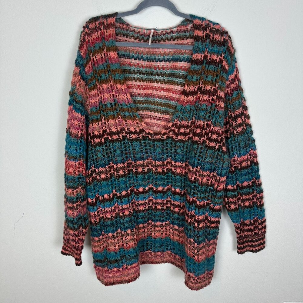 Free People Spell on Your Sweater L Boho Artsy Tunic Multicolor Cottagecore Beac - Picture 2 of 10